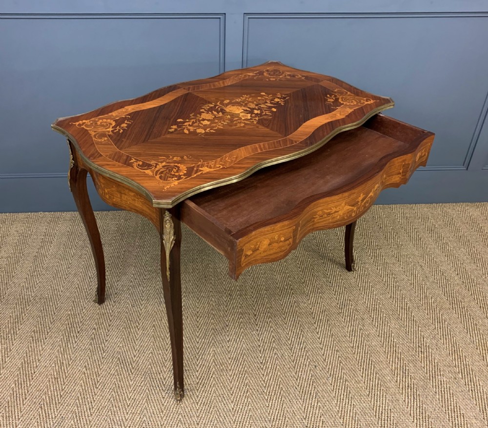 French Inlaid Rosewood Floral Marquetry Table View IV
