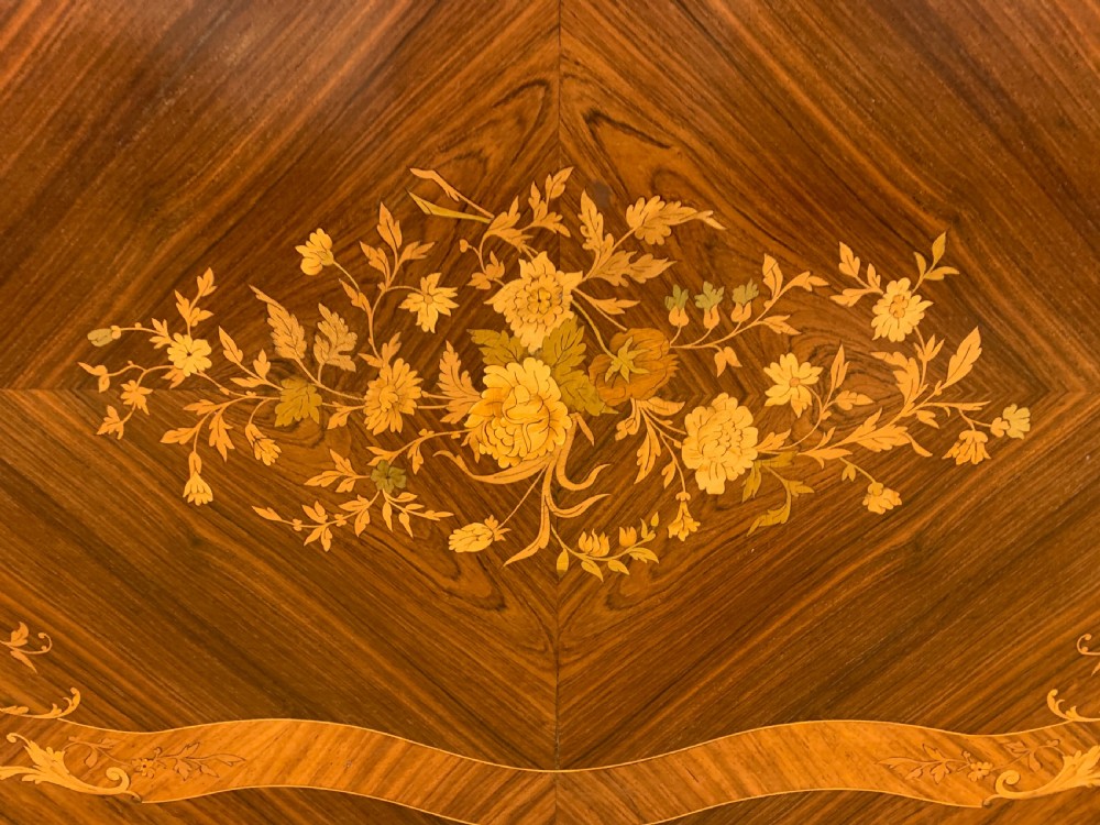 French Inlaid Rosewood Floral Marquetry Table View V