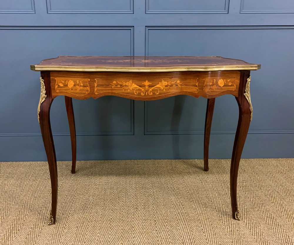 French Inlaid Rosewood Floral Marquetry Table View VI