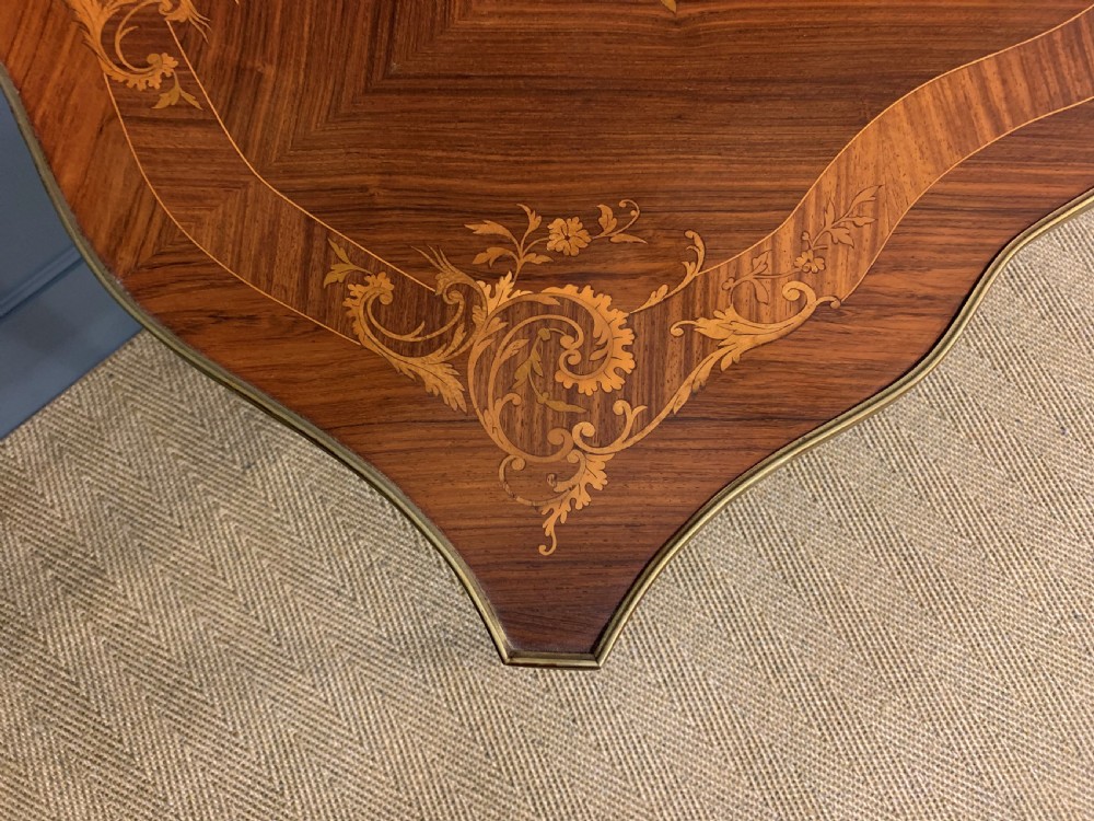 French Inlaid Rosewood Floral Marquetry Table View X
