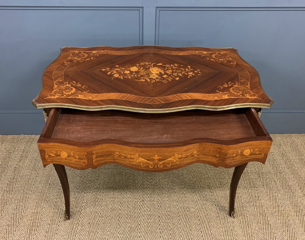French Inlaid Rosewood Floral Marquetry Table View XI