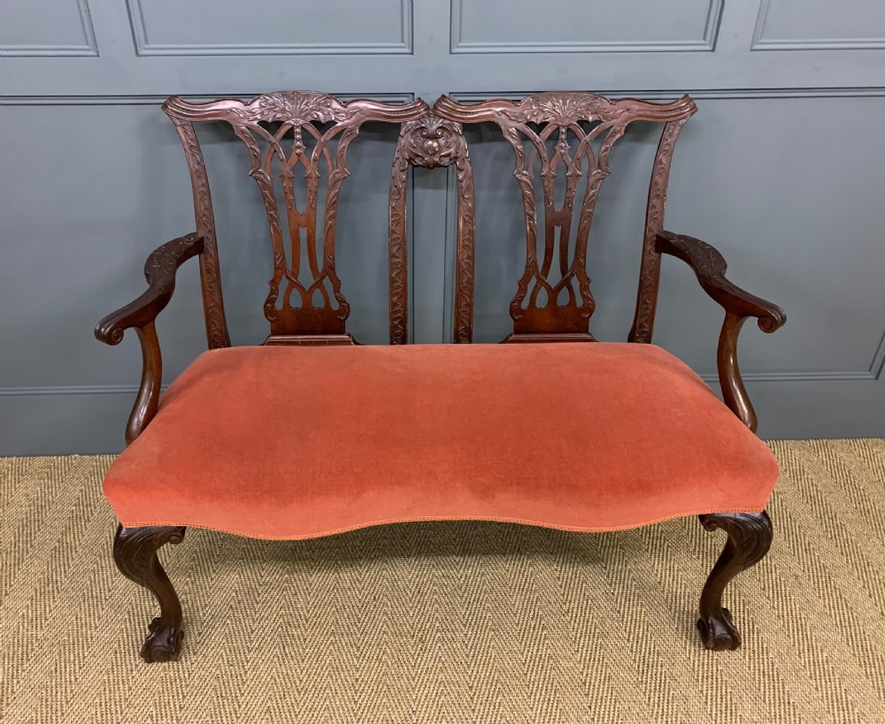 Chippendale Design Mahogany Settee Bench View II