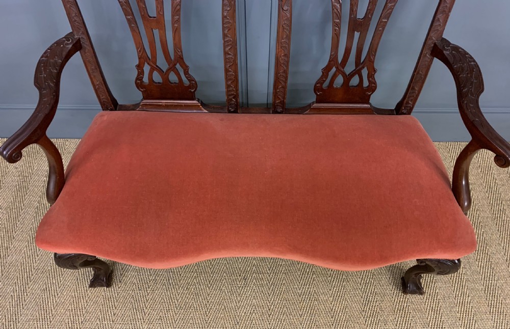 Chippendale Design Mahogany Settee Bench View VII