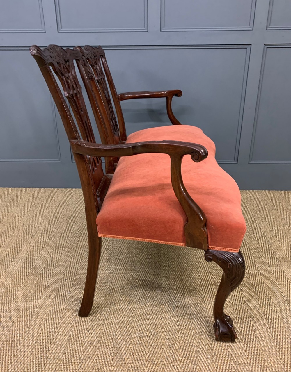 Chippendale Design Mahogany Settee Bench View XII
