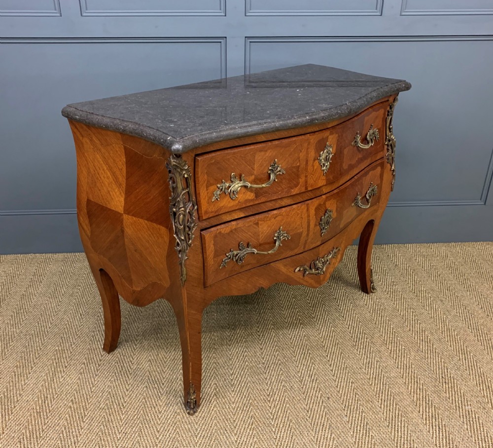 French Kingwood Marble Topped Bombe Commode