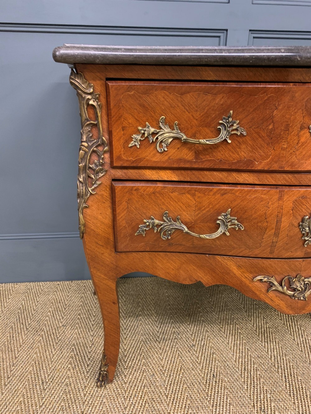 French Kingwood Marble Topped Bombe Commode View VIII