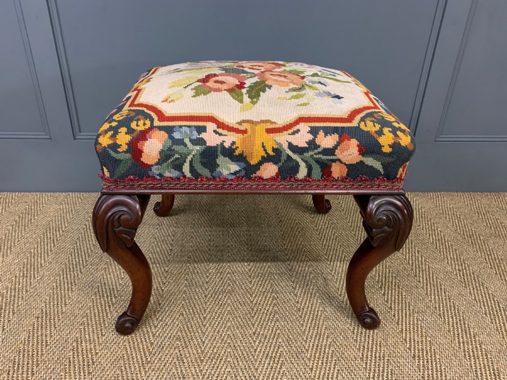 Victorian Walnut Cabriole Legged Stool View II
