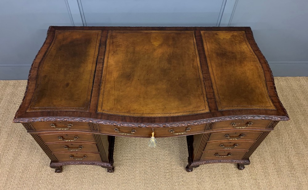 Edwardian Chippendale Style Mahogany Pedestal Desk View II