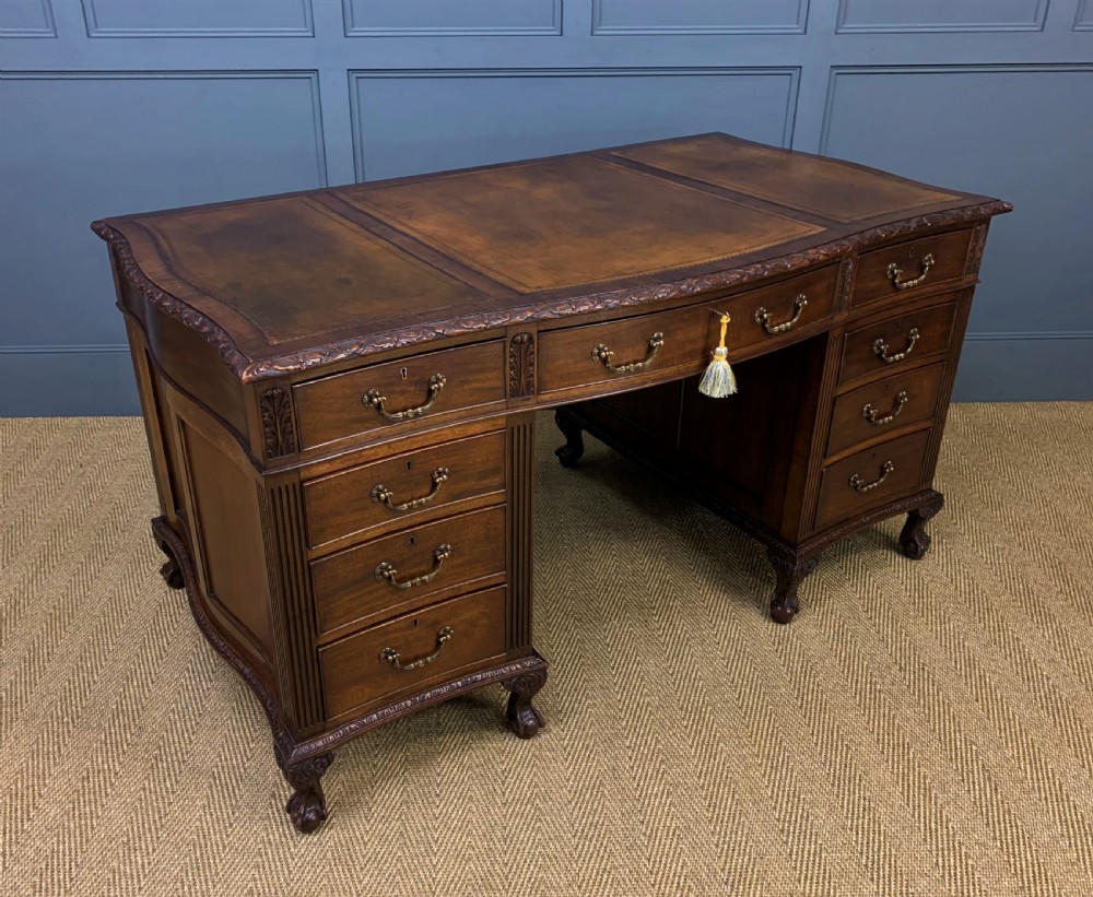 Edwardian Chippendale Style Mahogany Pedestal Desk View III