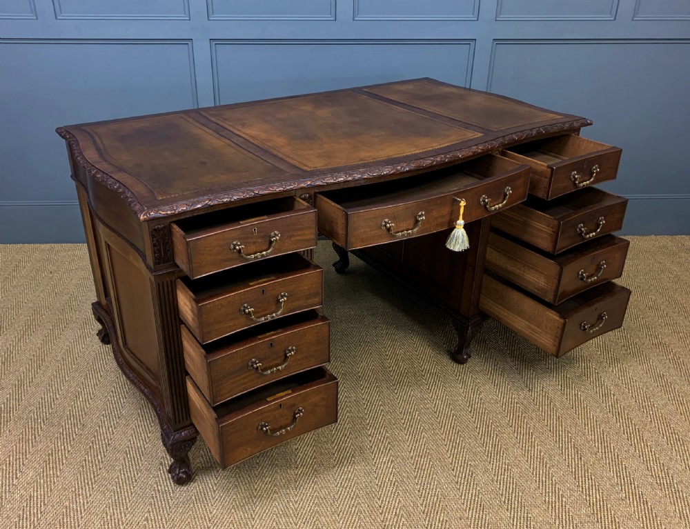 Edwardian Chippendale Style Mahogany Pedestal Desk View IV