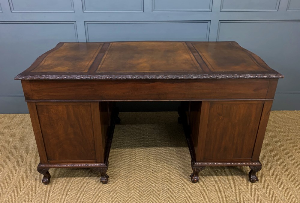 Edwardian Chippendale Style Mahogany Pedestal Desk View V