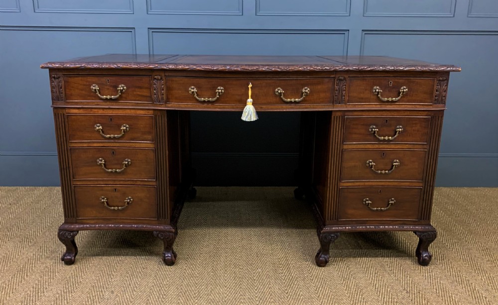 Edwardian Chippendale Style Mahogany Pedestal Desk View VI