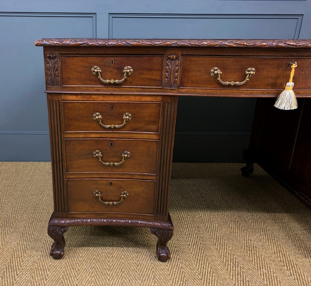 Edwardian Chippendale Style Mahogany Pedestal Desk View VII