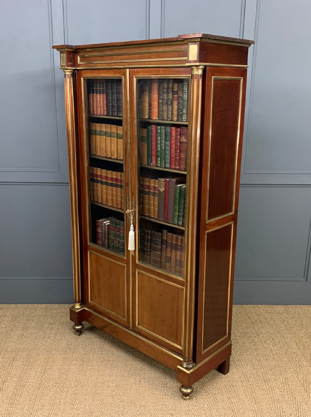 French Mahogany Brass Inlaid Bookcase