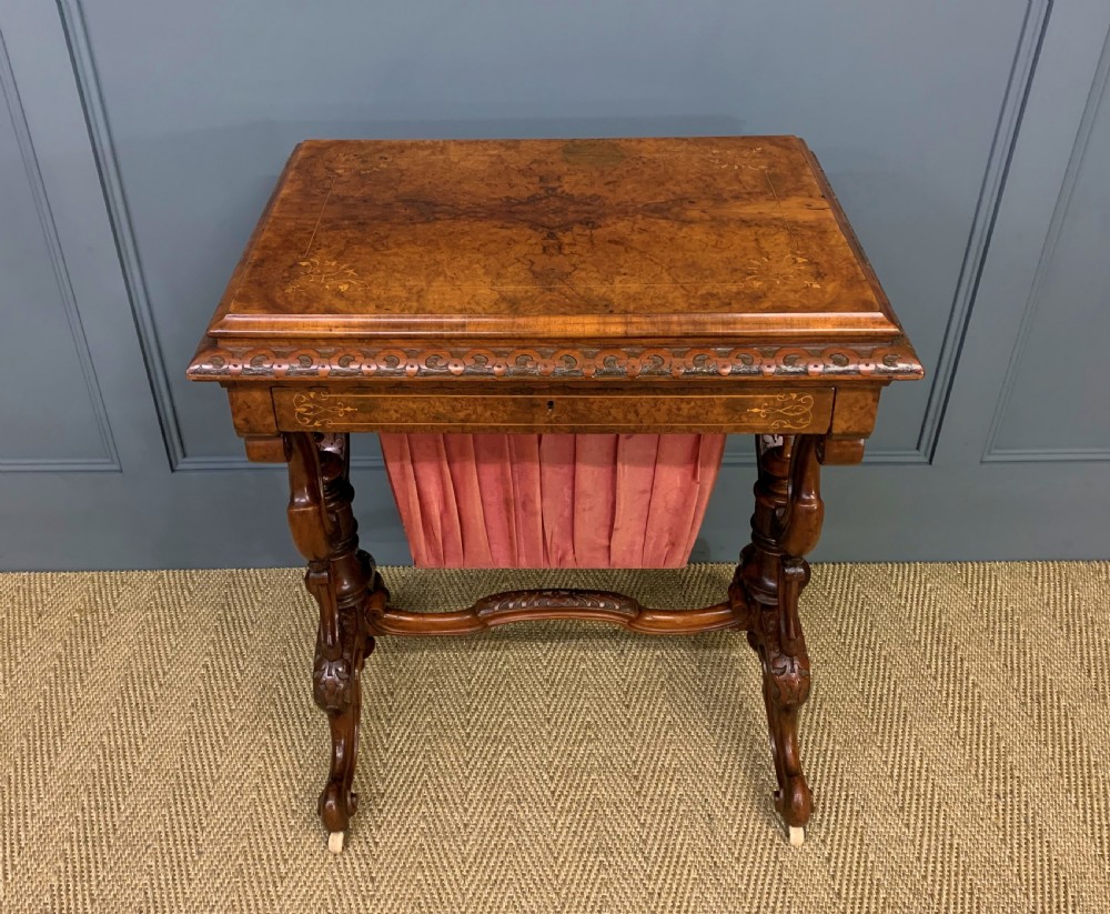 Victorian Inlaid Burr Walnut Work Table View II