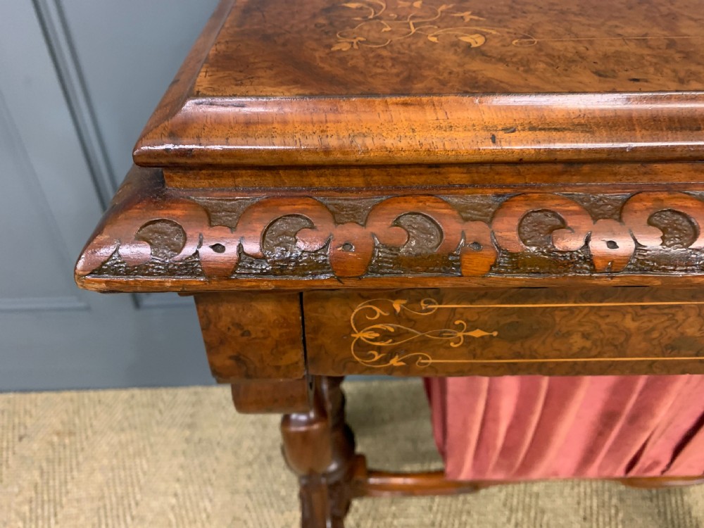 Victorian Inlaid Burr Walnut Work Table View VII