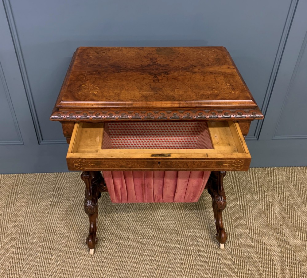 Victorian Inlaid Burr Walnut Work Table View IX