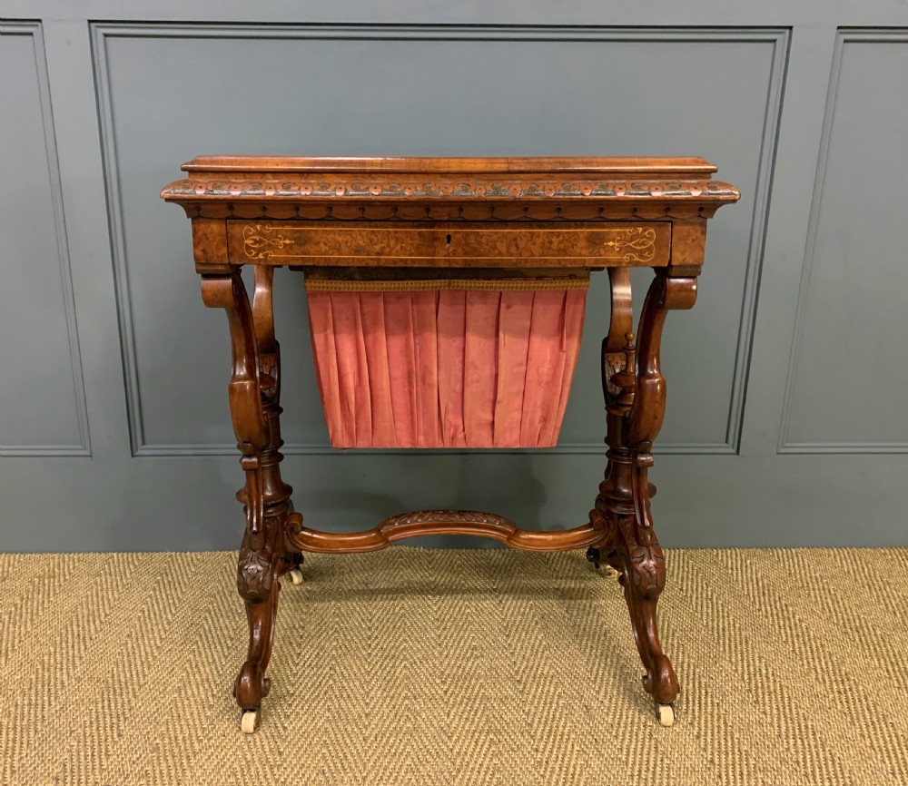 Victorian Inlaid Burr Walnut Work Table View X