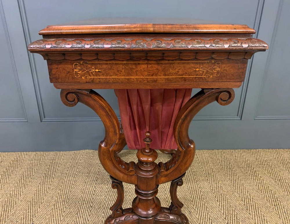 Victorian Inlaid Burr Walnut Work Table View XIII