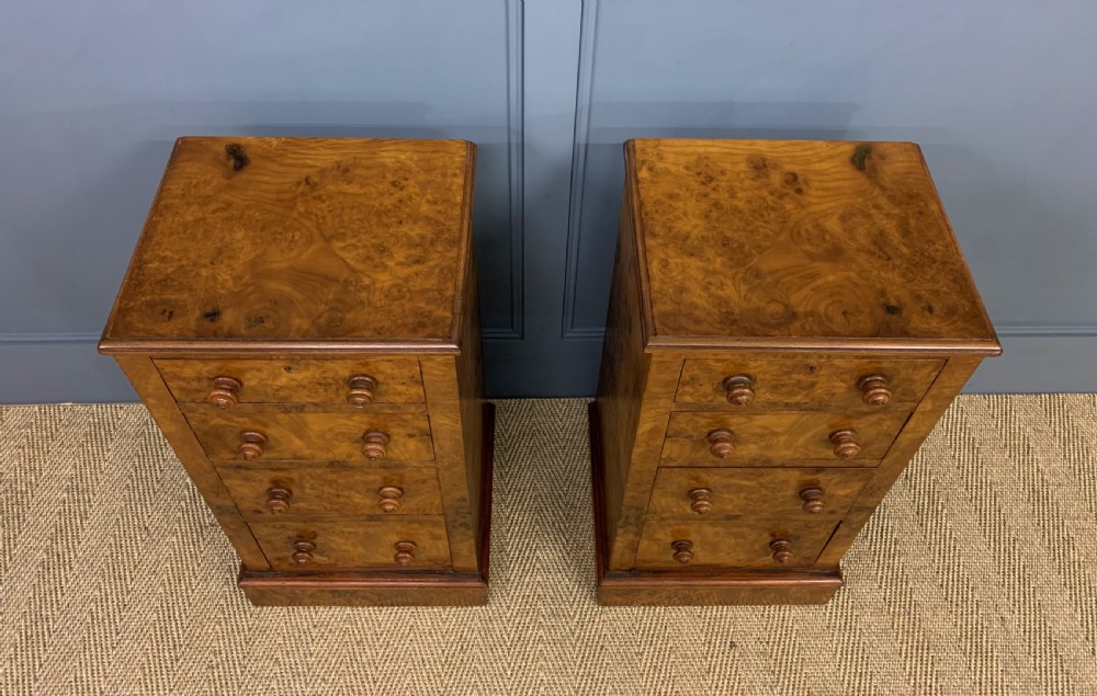 Pair of Victorian Burr Walnut Bedside Chests View II