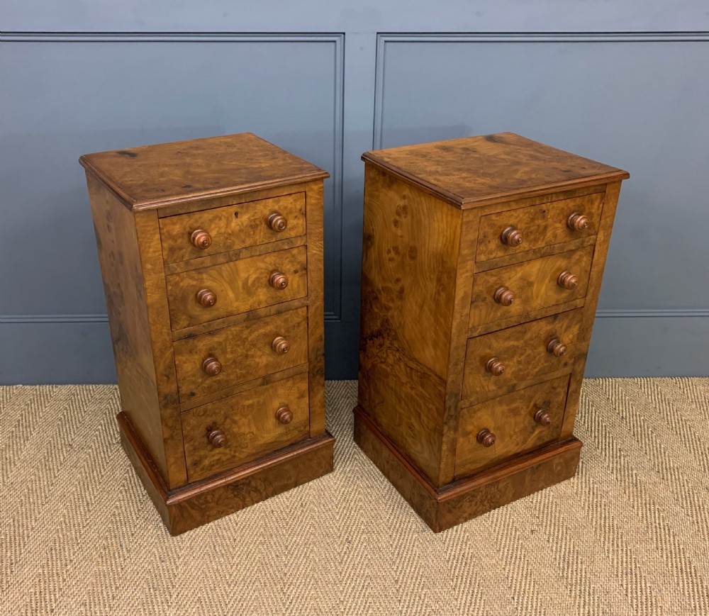 Pair of Victorian Burr Walnut Bedside Chests View IX