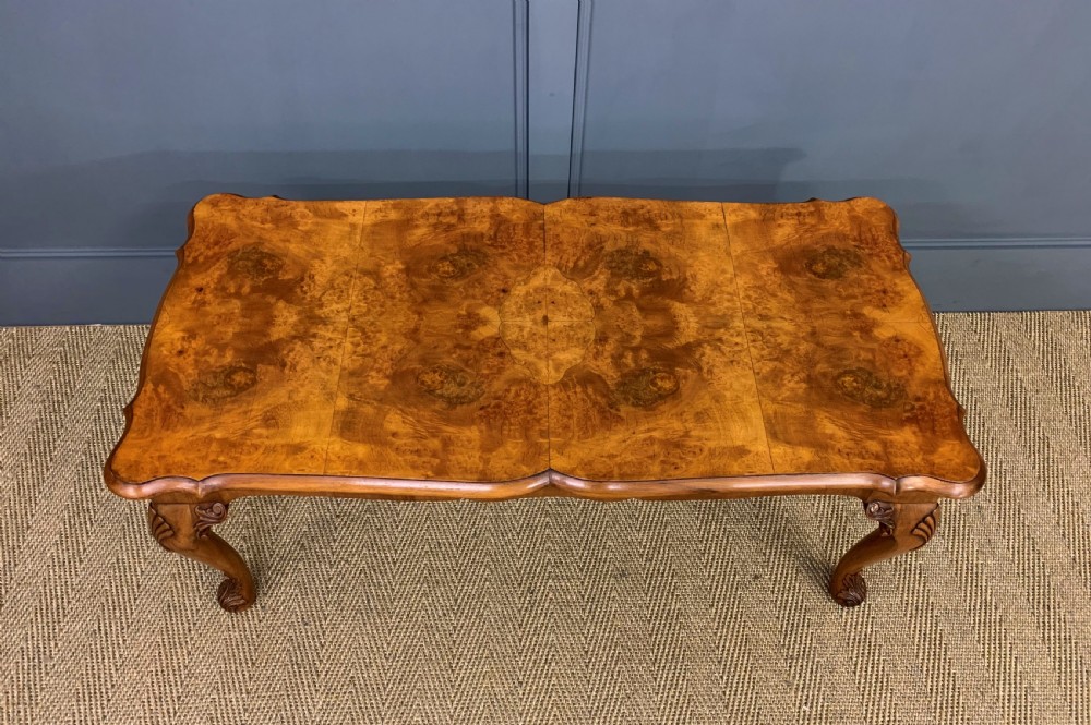 Queen Anne Style Burr Walnut Coffee Table View III
