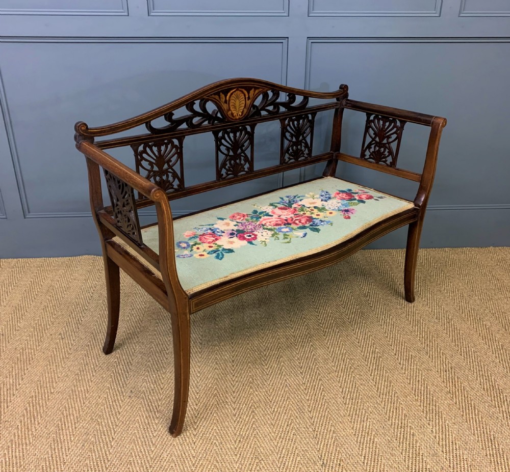 Edwardian Inlaid Mahogany Bench