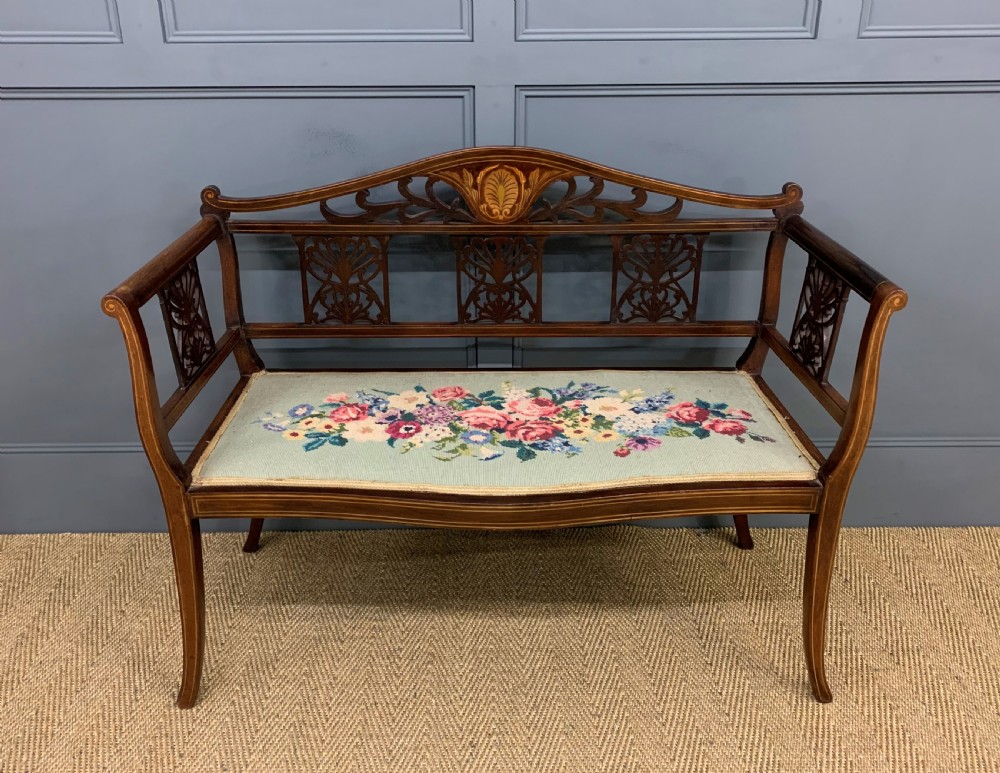 Edwardian Inlaid Mahogany Bench View II