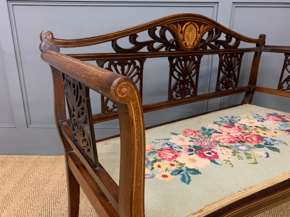 Edwardian Inlaid Mahogany Bench View IV