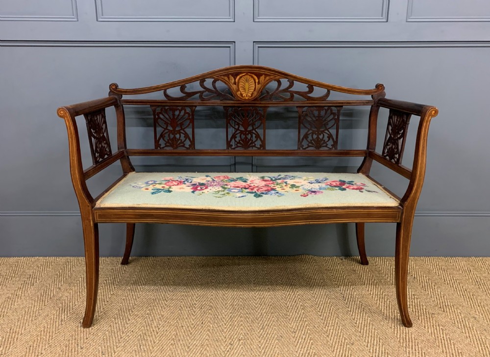 Edwardian Inlaid Mahogany Bench View VI