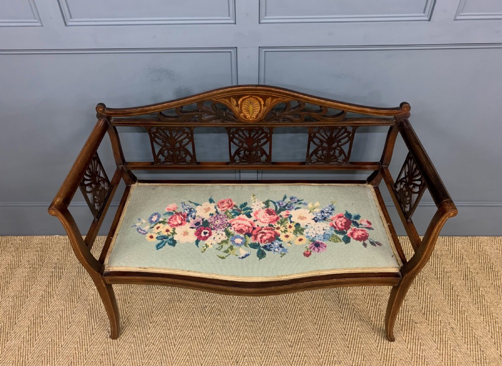 Edwardian Inlaid Mahogany Bench View VII