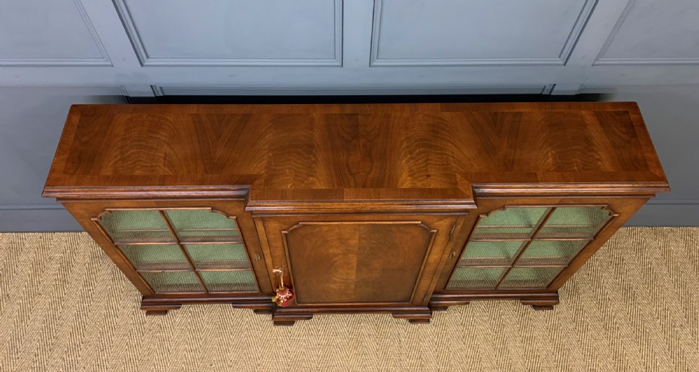 Burr Walnut Breakfront Bookcase View II