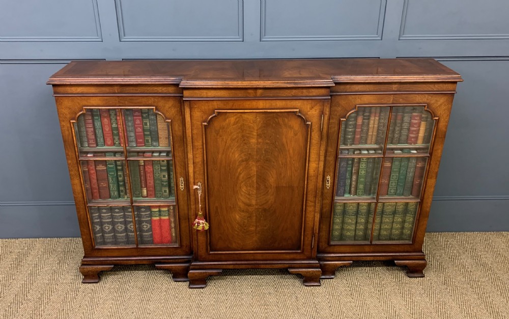 Burr Walnut Breakfront Bookcase View V
