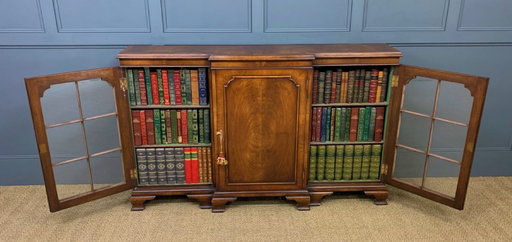 Burr Walnut Breakfront Bookcase View XIII