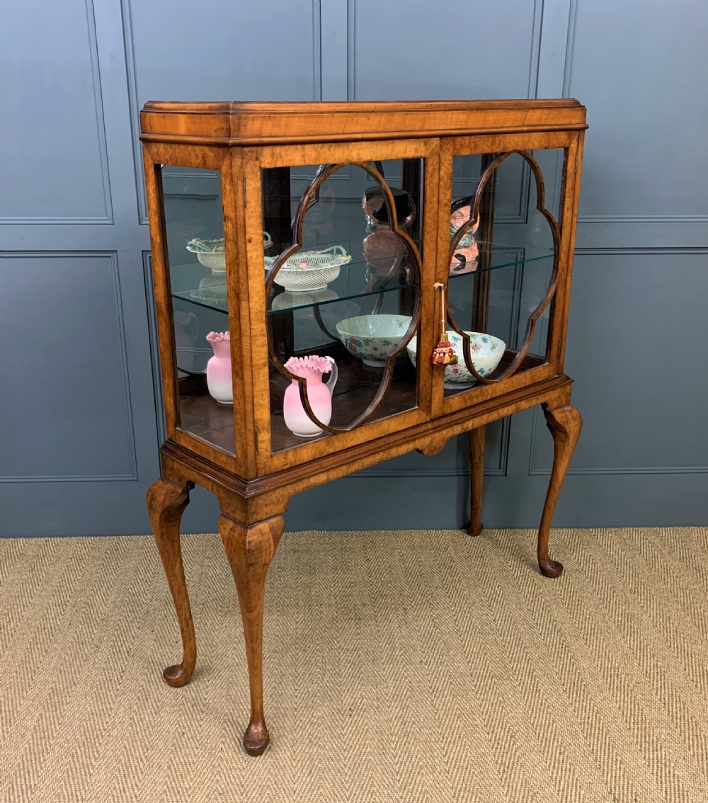 Queen Anne Style Burr Walnut Display Cabinet