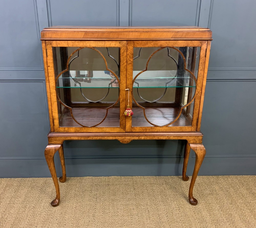 Queen Anne Style Burr Walnut Display Cabinet View II