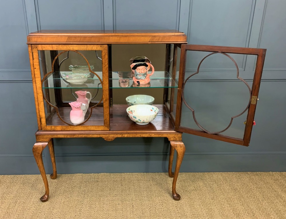 Queen Anne Style Burr Walnut Display Cabinet View III