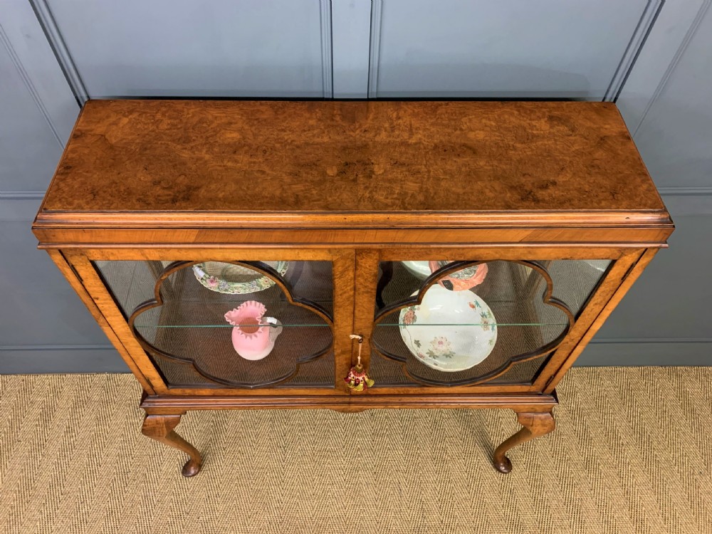 Queen Anne Style Burr Walnut Display Cabinet View IV