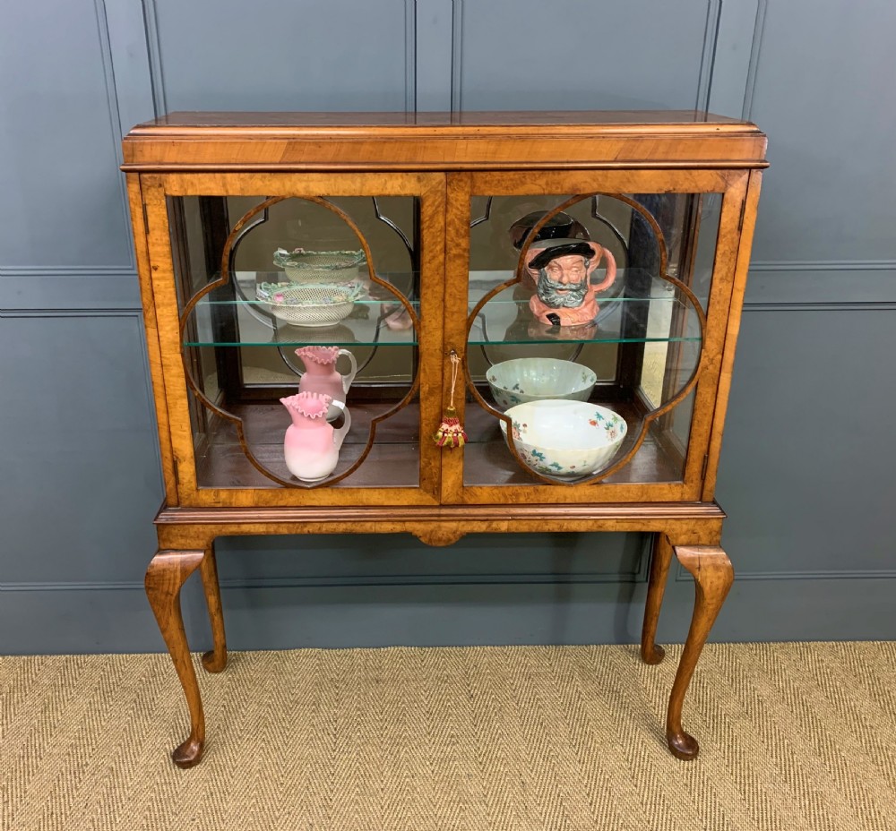 Queen Anne Style Burr Walnut Display Cabinet View VII