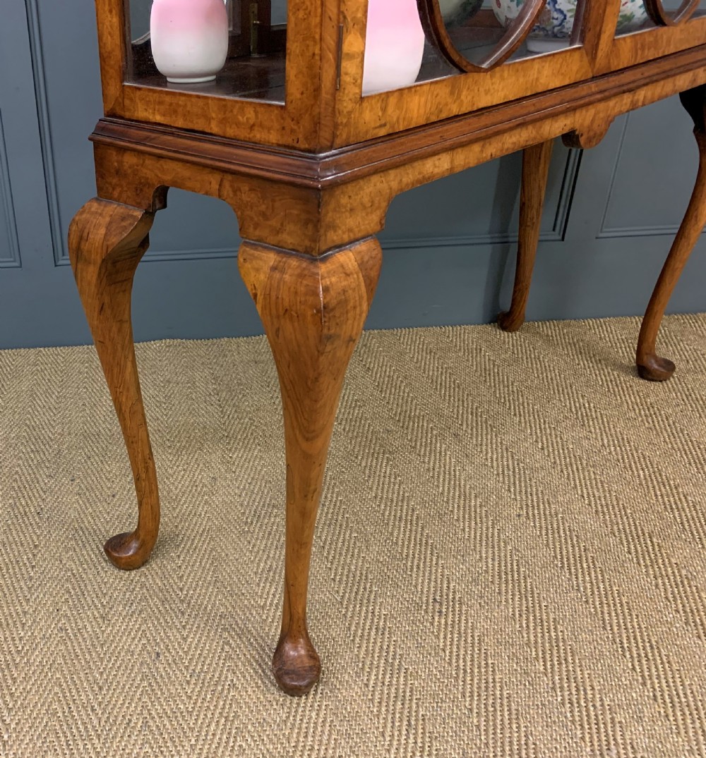 Queen Anne Style Burr Walnut Display Cabinet View XII