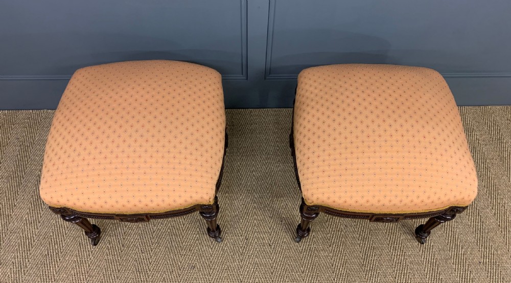 Pair of Victorian Mahogany Upholstered Stools View II