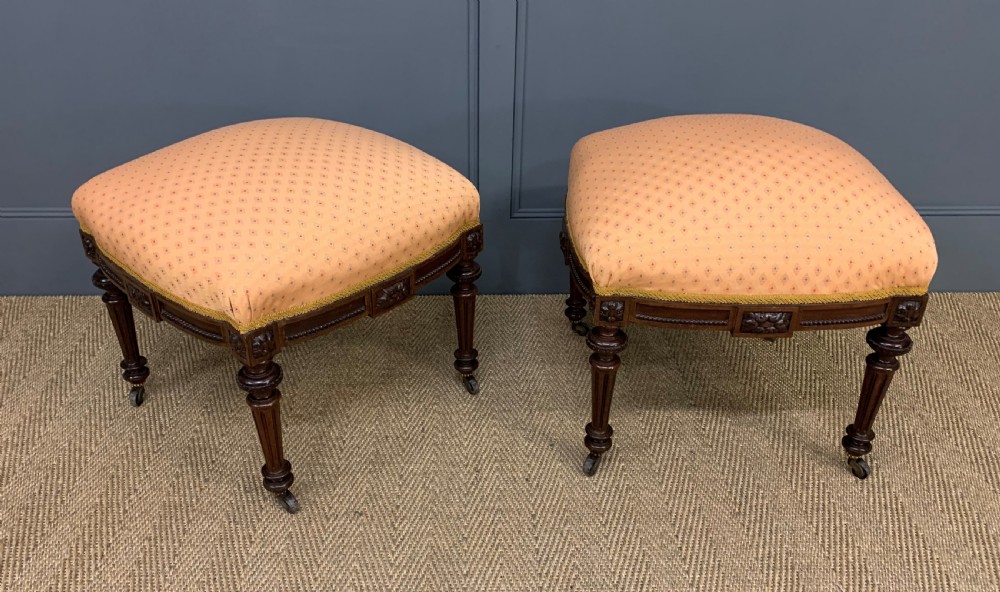 Pair of Victorian Mahogany Upholstered Stools View III