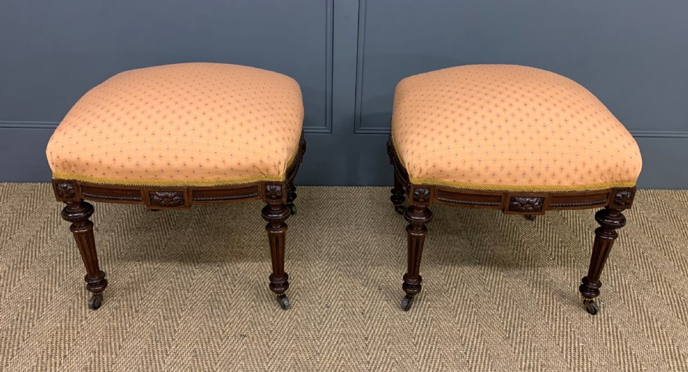 Pair of Victorian Mahogany Upholstered Stools View VI