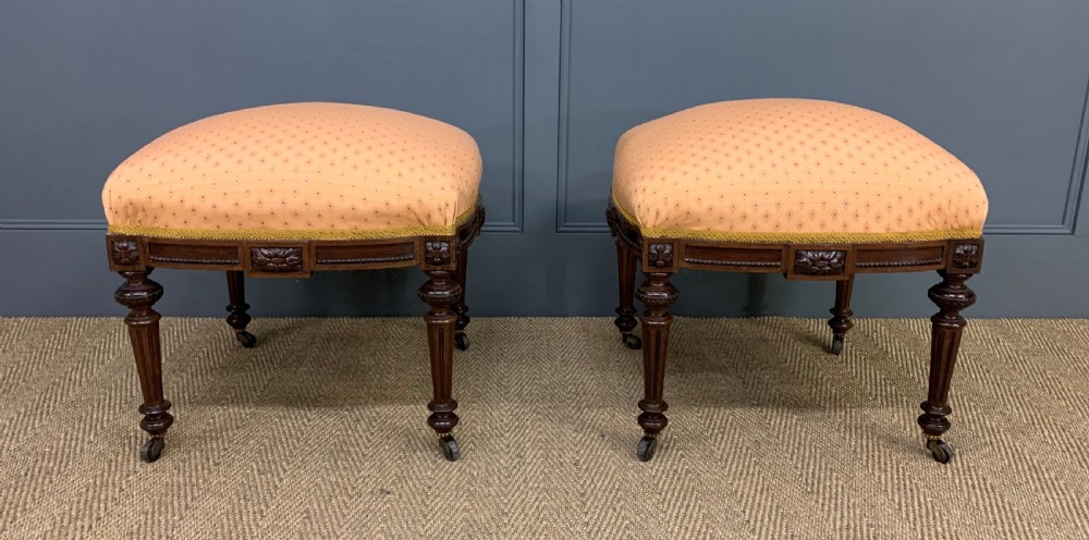 Pair of Victorian Mahogany Upholstered Stools View VII