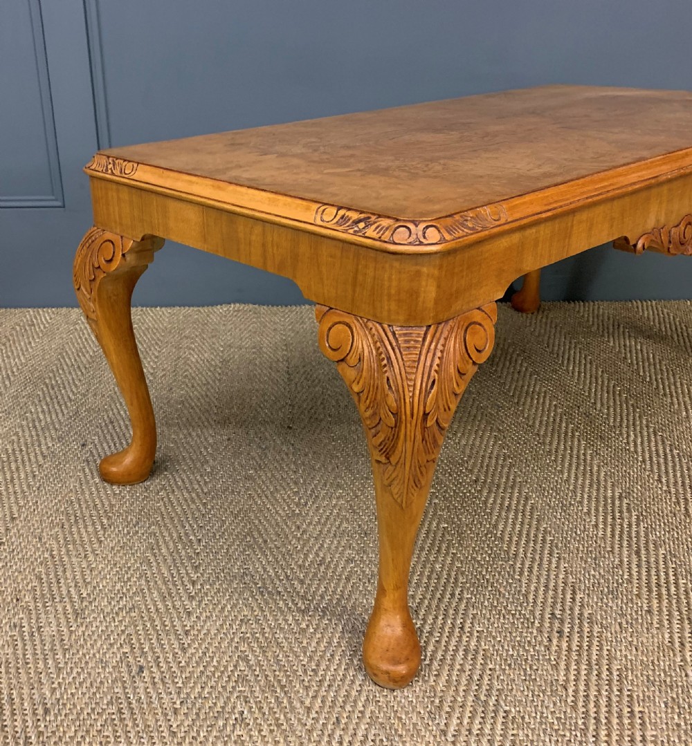Queen Anne Style Burr Walnut Coffee Table View VIII