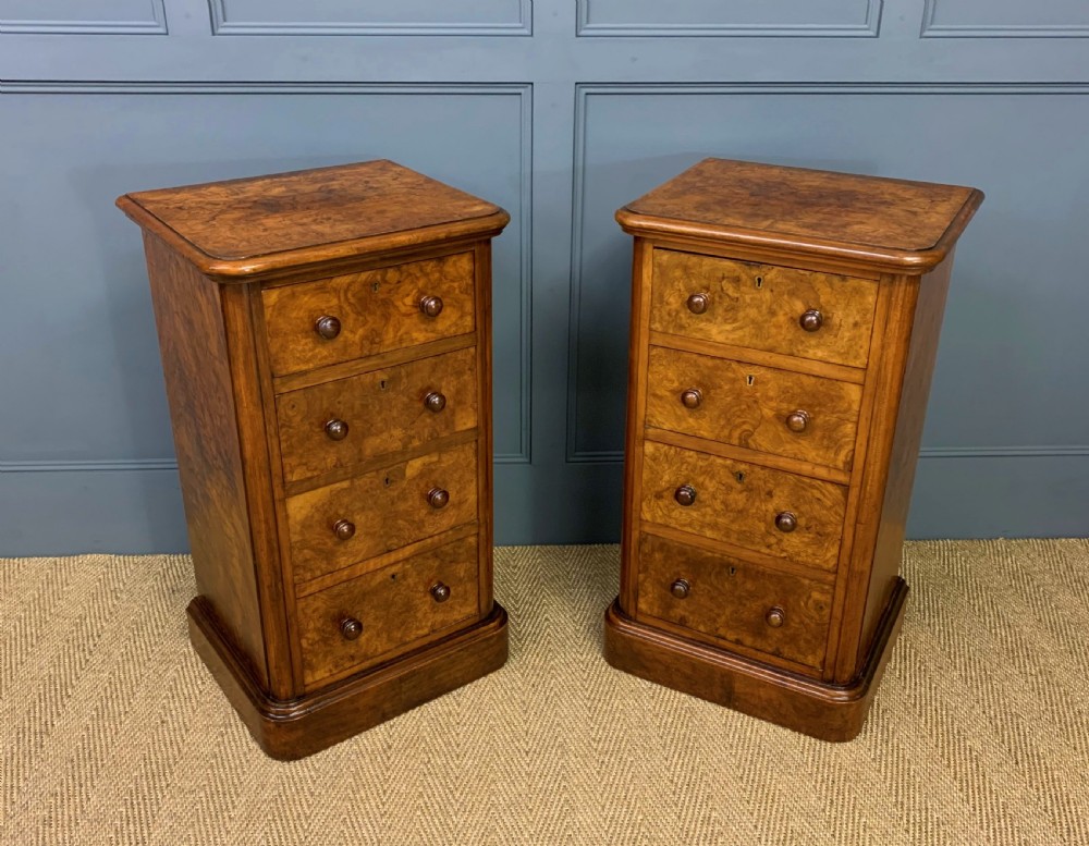Pair of Victorian Burr Walnut Bedside Chests