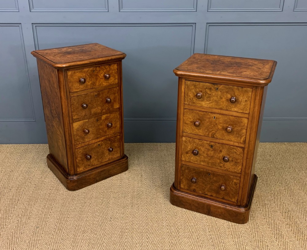 Pair of Victorian Burr Walnut Bedside Chests View V