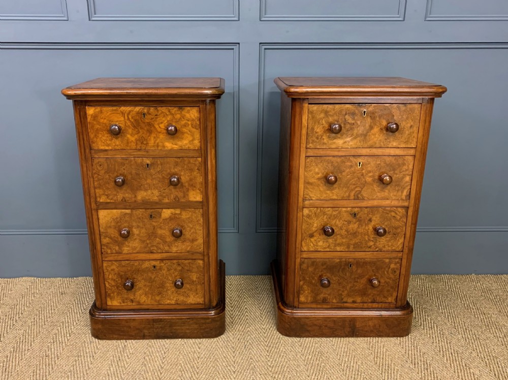 Pair of Victorian Burr Walnut Bedside Chests View VII