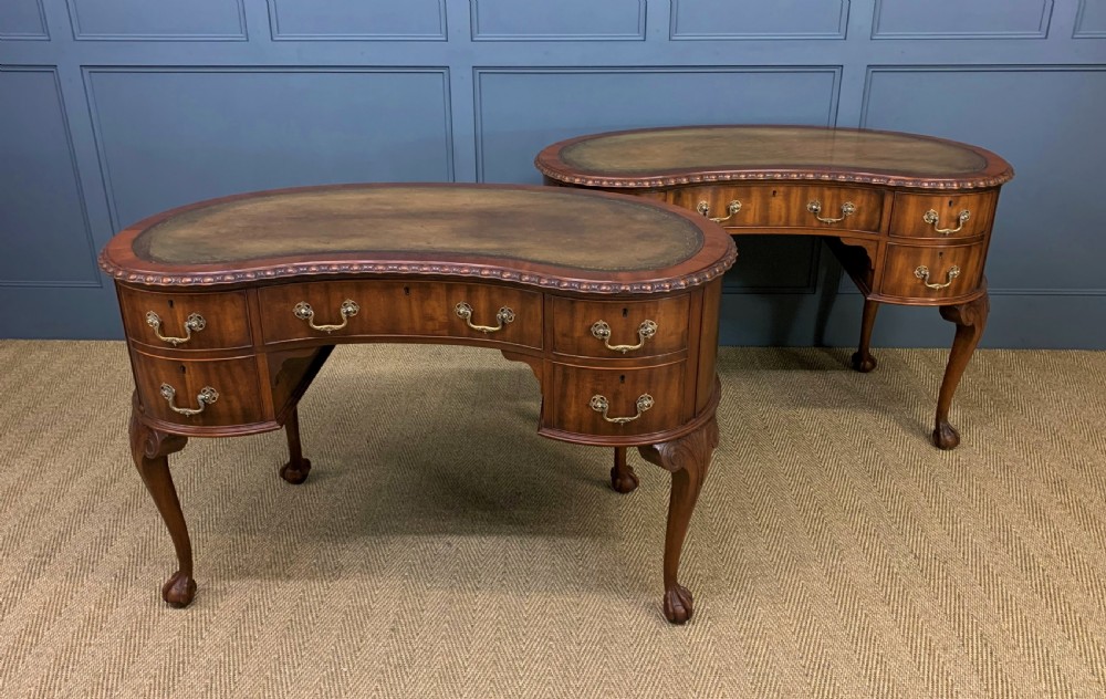 Rare Pair of Mahogany Kidney Shaped Writing Desks by Waring and Gillow