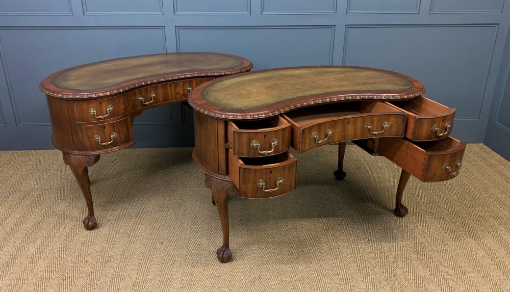 Rare Pair of Mahogany Kidney Shaped Writing Desks by Waring and Gillow View V